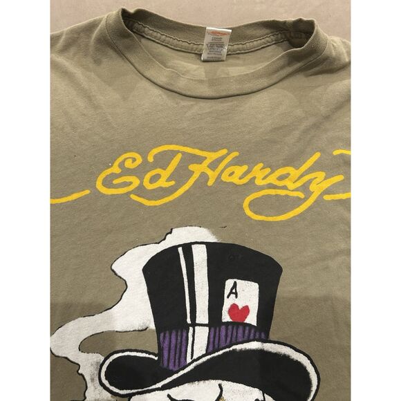 Ed Hardy Mens Medium Y2K Green Skull Cards T Shirt - Picture 3 of 11